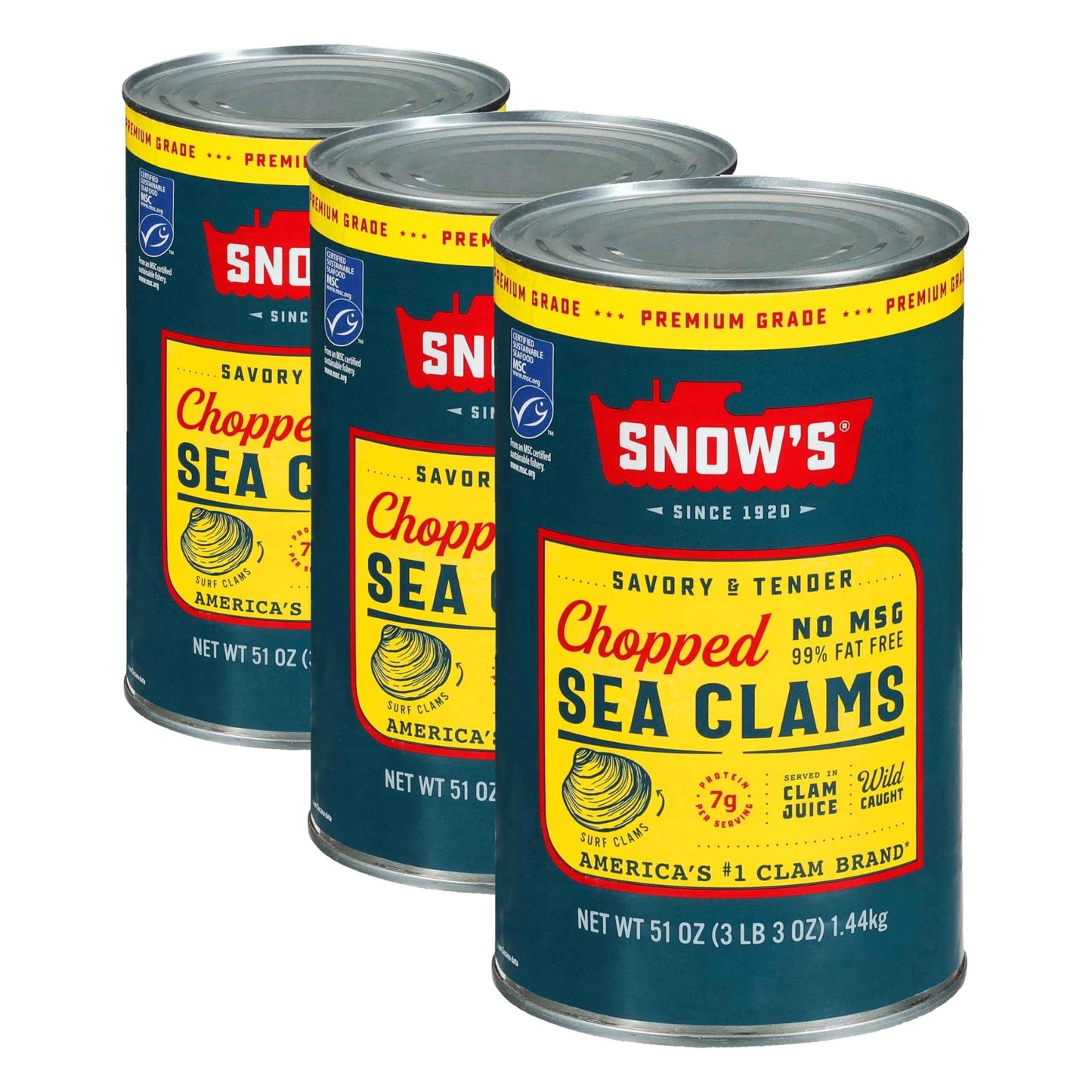Snow's Ocean Chopped Clams Canned, Can - 7g Protein per Serving - Gluten Free, No MSG, 99% Fat Free - Great for Pasta & Seafood Recipes