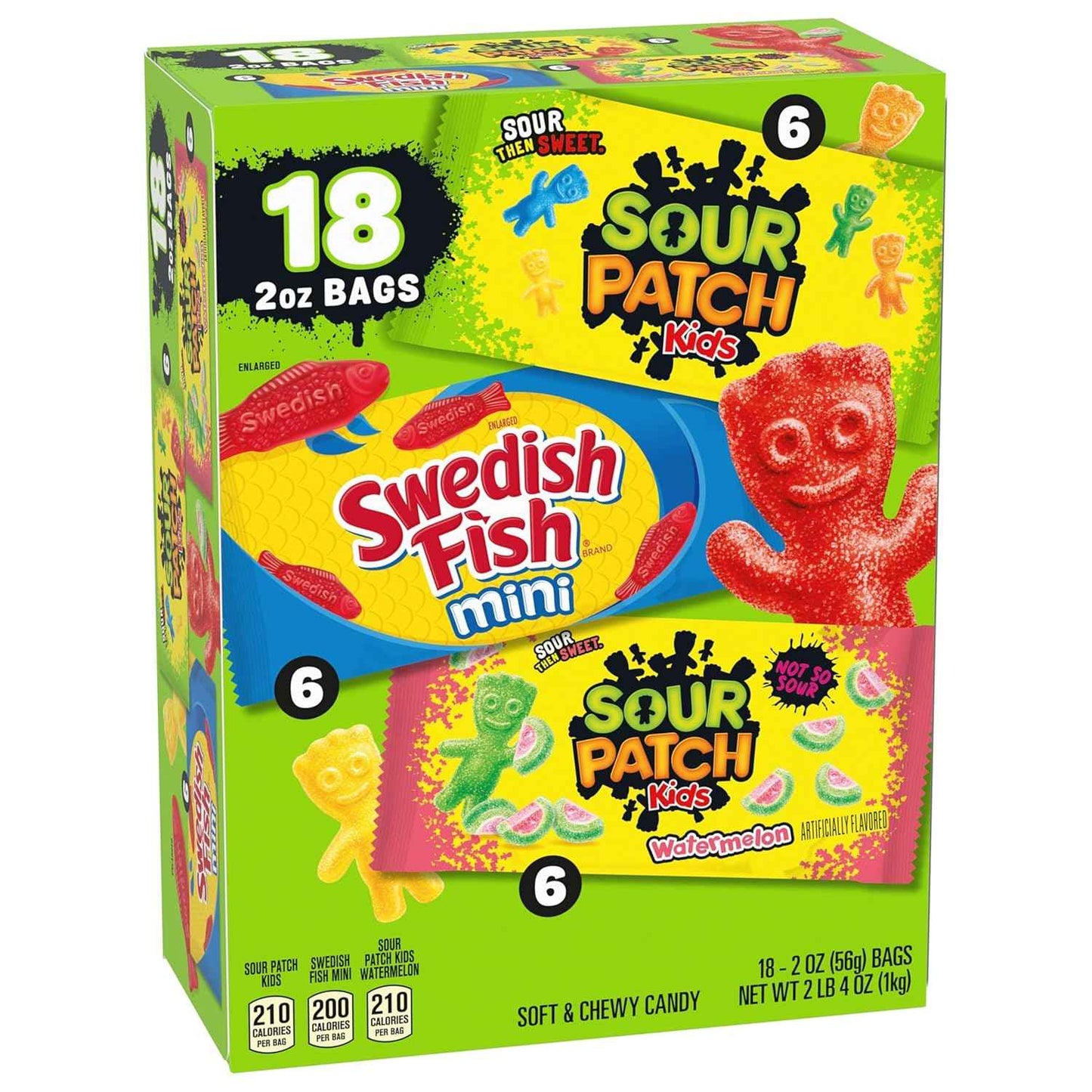 SOUR PATCH KIDS and SWEDISH FISH Mini Soft & Chewy Candy Variety Pack, Bulk Candy, 18-2 oz Bags