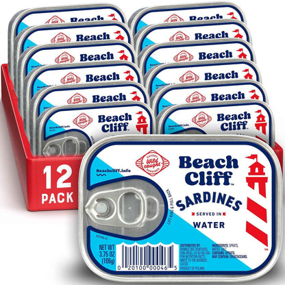 Beach Cliff Wild Caught Sardines, 3.75 oz Can - 13g Protein per Serving - Gluten Free, Keto Friendly - Great for Pasta & Seafood Recipes
