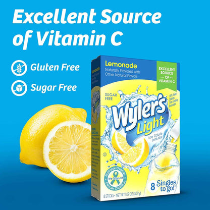 Wyler's Light Singles To Go Powder Packets, Water Drink Mix, 12 Boxes, 8 Servings per Box, 96 Total Servings