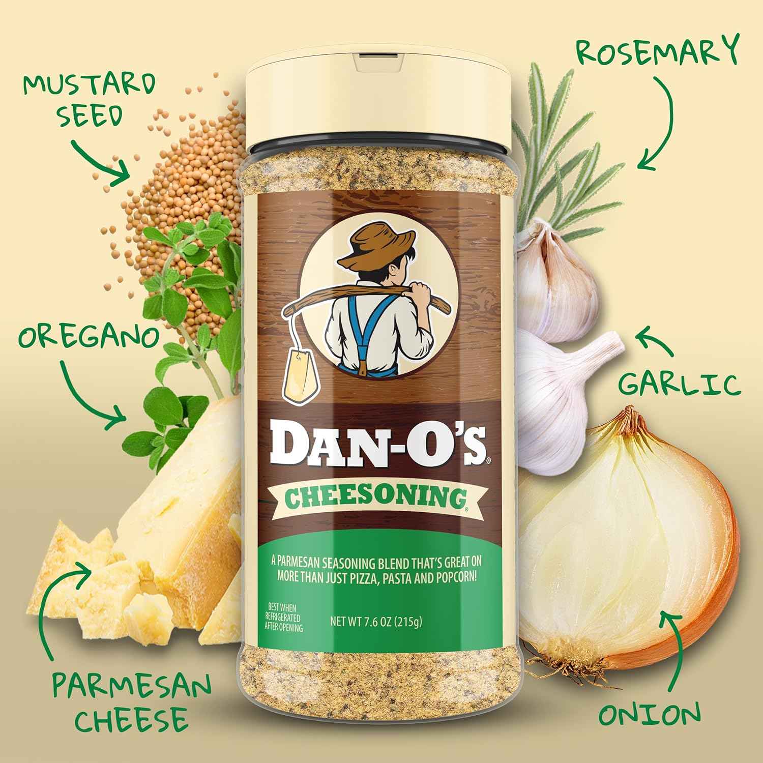 Dan-O's, 7.6 oz Bottle, All Purpose Seasoning for Pizza, Popcorn, Chicken, Bread and More, Sugar Free, Zero Calorie, Parmesan Cheese Replacement for your Favorite Foods