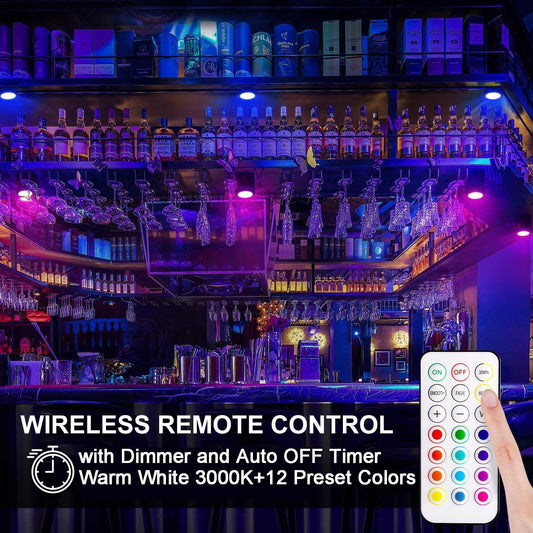 BLS_LED_Puck_Lights_with_Remote_Control,_Wireless_Under_Cabinet_&_Closet_Lighting,_RGB_13_Color_Changing_Lights_with_Dimmer,_Timer_&_AA_Battery_Operated,_Push,_Touch,_Stick_on_for_Night,_Wall,_2_Pack/6_Pack