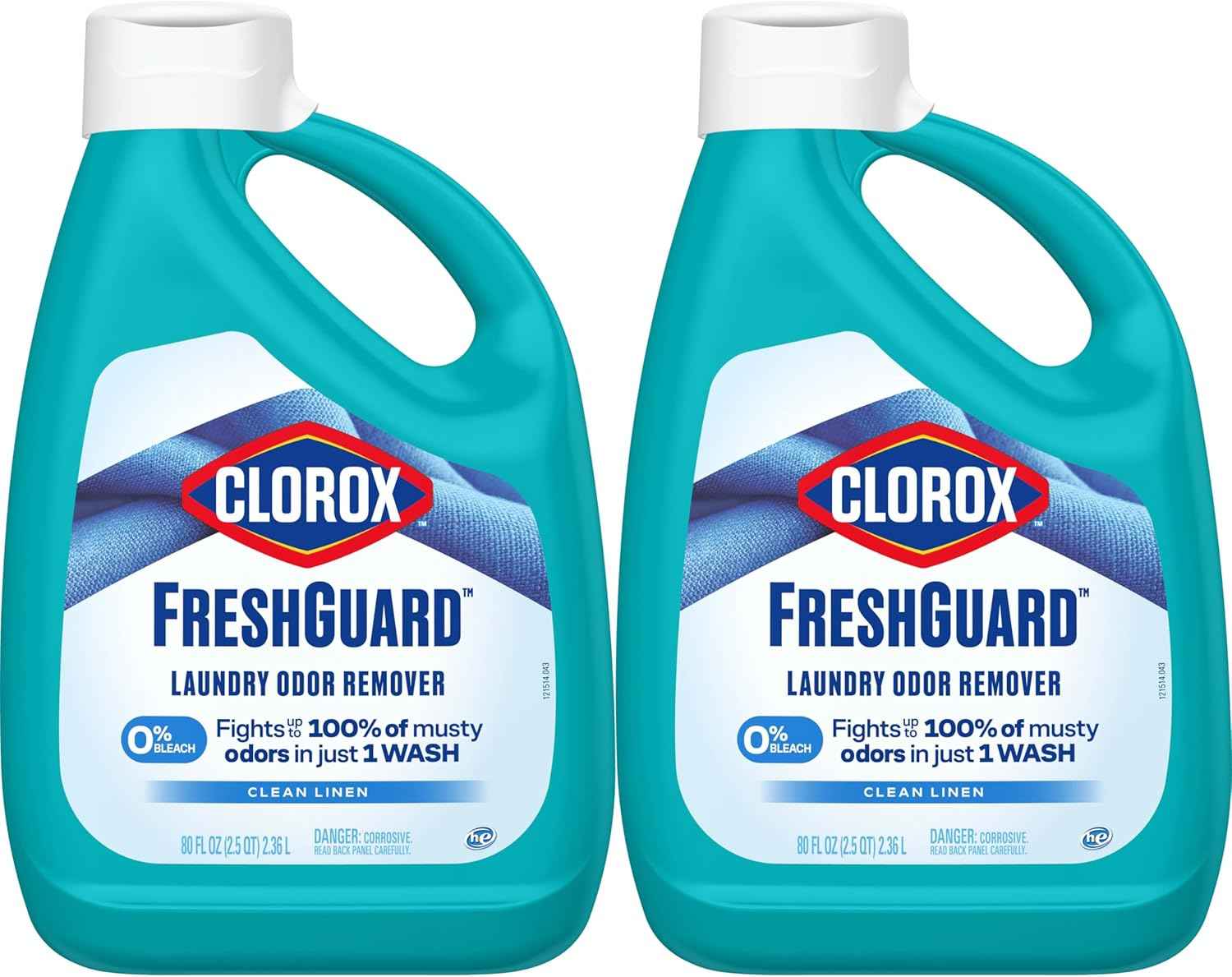 Clorox FreshGuard Laundry Odor Remover, 0% Bleach, Clean Linen, 80 Fl Oz., Pack of 2 (Pack May Vary)