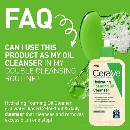 CeraVe Hydrating Foaming Oil Cleanser, Moisturizing Oil Cleanser for Face & Body, Squalane Oil + Hyaluronic Acid + Ceramides, For Dry to Very Dry Skin, Fragrance Free & Residue Free