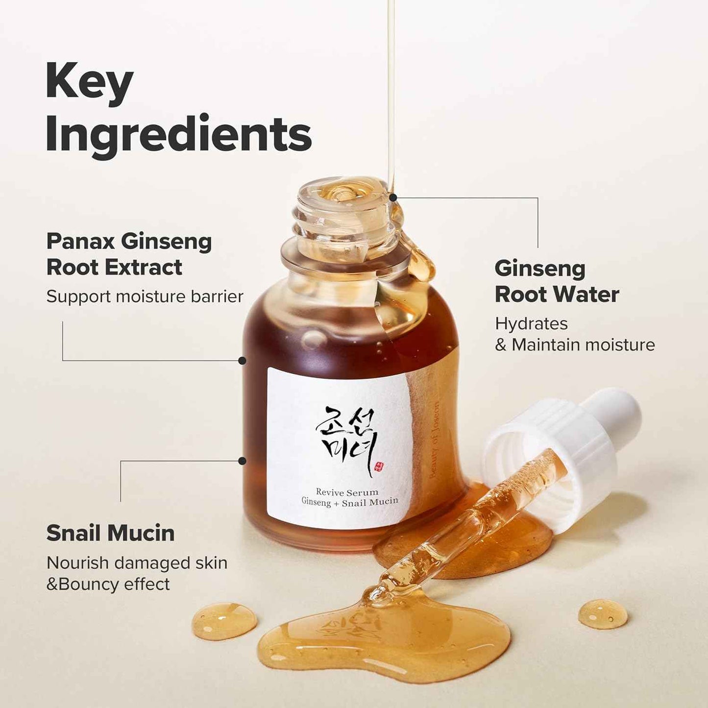 Beauty of Joseon Revive Snail Mucin Ginseng Serum Hydrating Peptide Facial Moisturizer Dark Spot Acne Scar Remover for Sensitive Face. Korean Skin Care for Men and Women