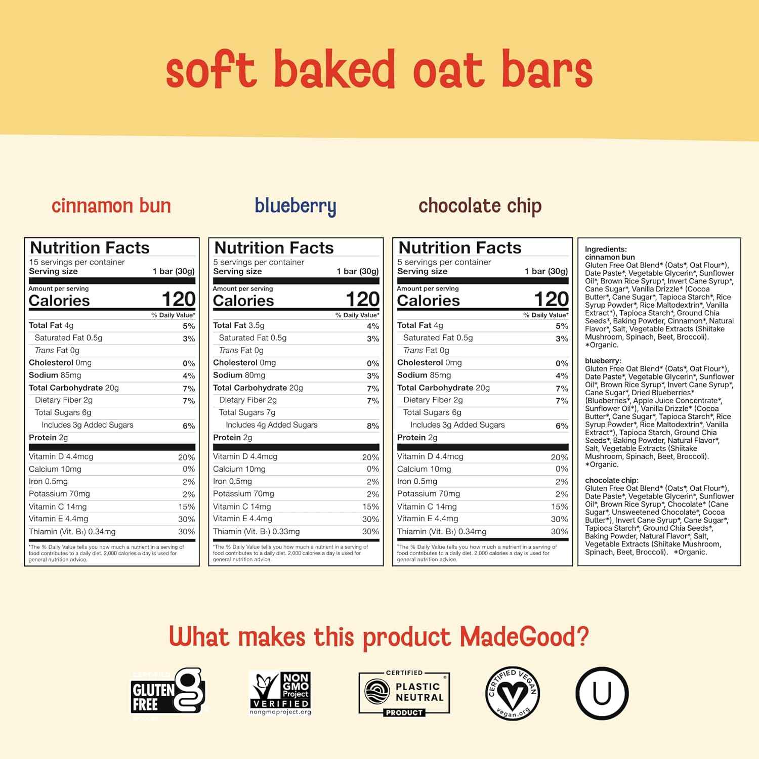 MadeGood Mornings Soft-Baked Oat Bars
