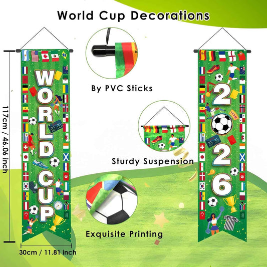 AhfuLife Soccer Tournament Hanging Porch Door Banner for Party Decorations 2026, World Soccer Themed Hanging Couplet for Porch Door Soccer Party, Sports Events, Bar, Street, Home