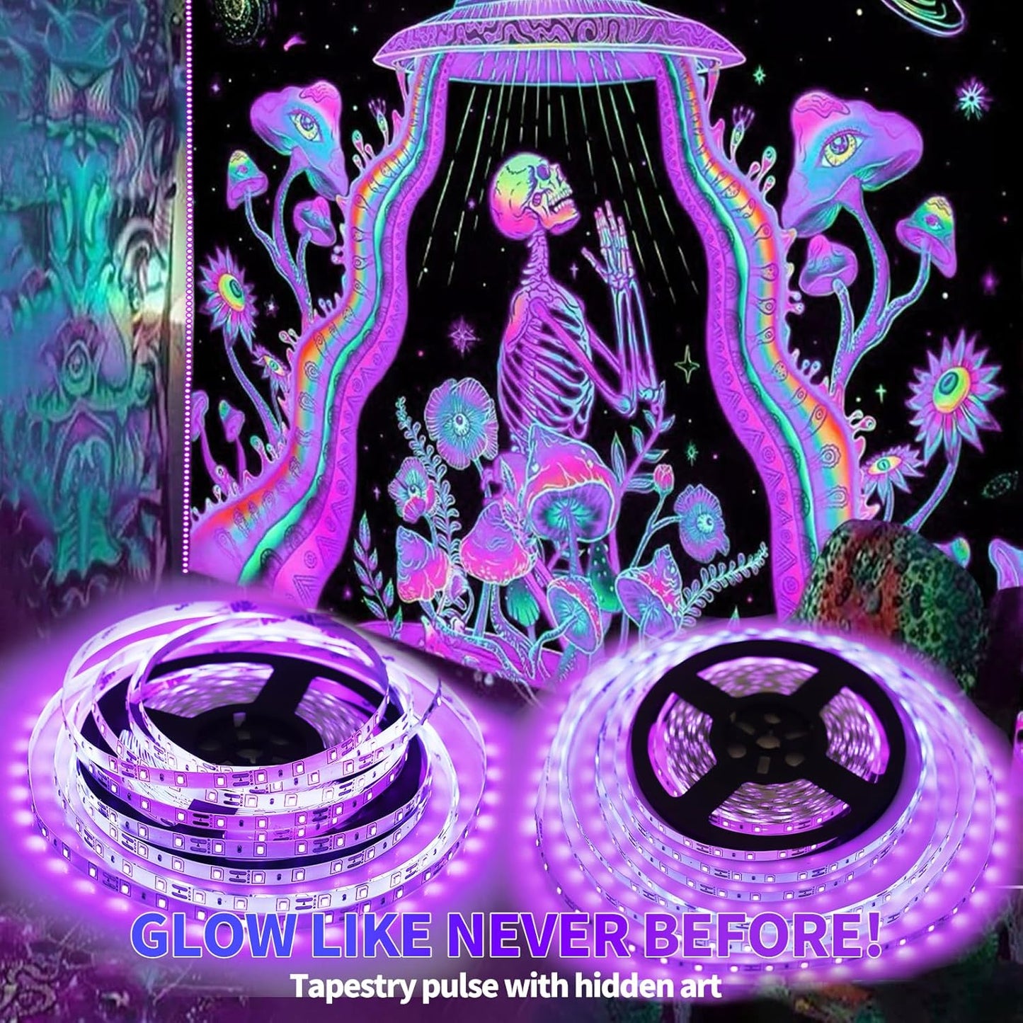 50_Ft/66FT_Black_Light_Strip_&_Remote,_900LEDs,_Dimmable_12V_Flexible_Black_Lights_for_Glow_Party,_Bedroom,_Hallween,_Fluorescent_Tapestry_Poster,_3_Light_Modes,_Non-Waterproof