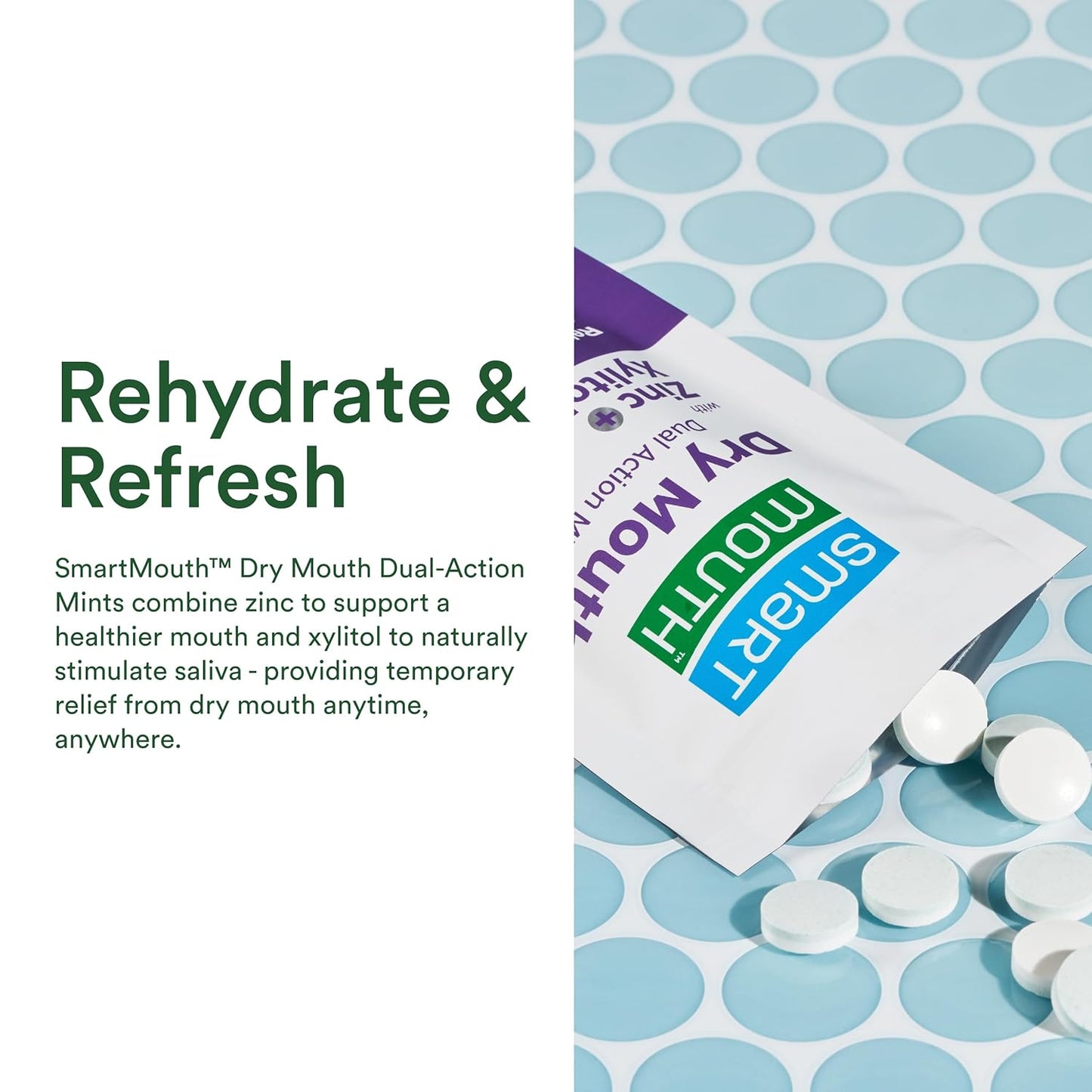 SmartMouth Dry Mouth Dual-Action Mints - Sugar-Free Breath Mints - 50 Count, Mellow Mint