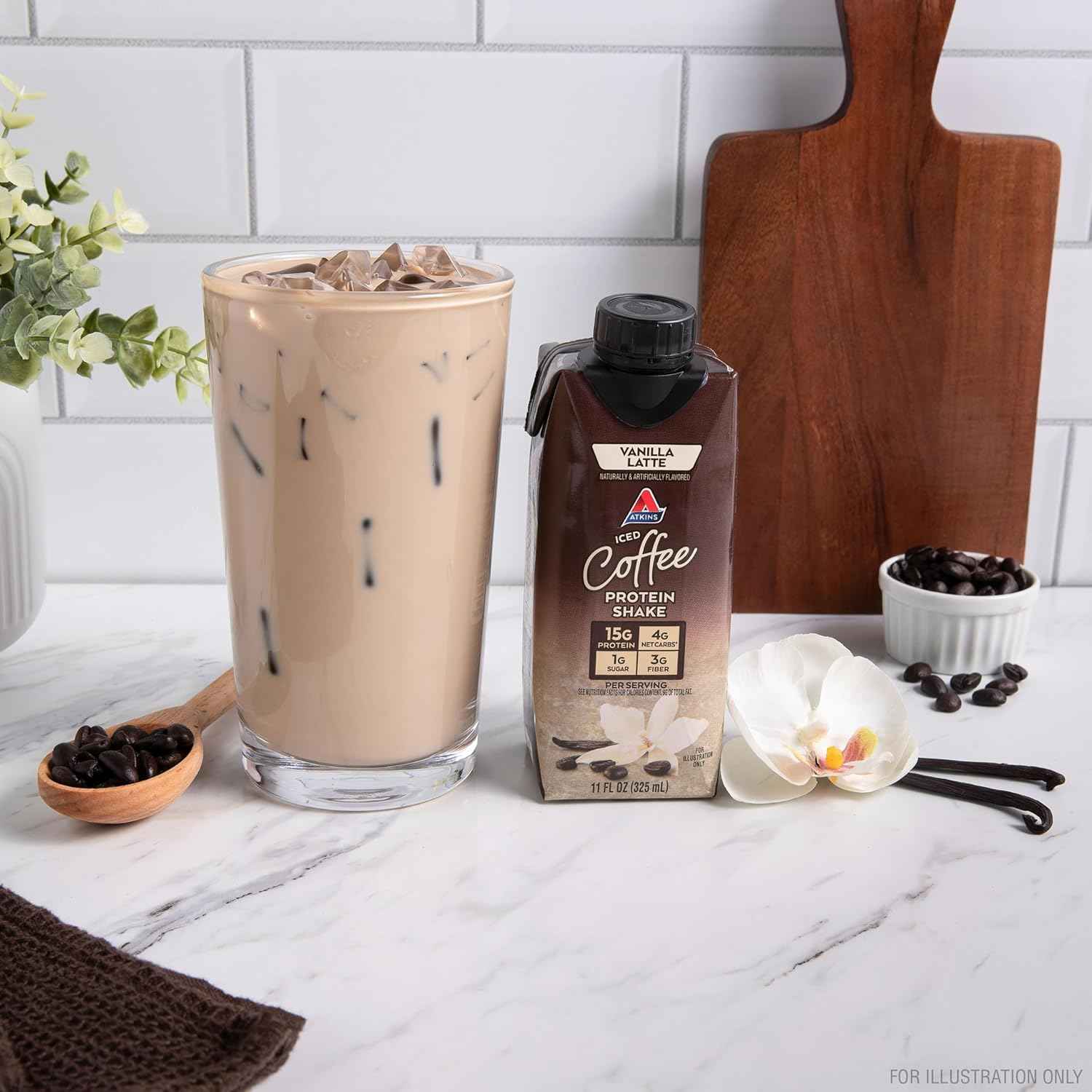 Atkins Iced Coffee Protein Shake, 15g Protein, 4g Net Carbs, 1g Sugar, Low Carb, Keto Friendly, High Protein Shake