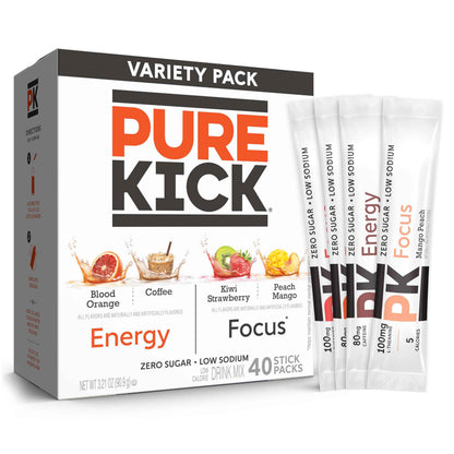 PURE KICK Energy Singles To Go Drink Mix, Includes 12 Boxes with 6 Packets in each Box, 72 Total Packets