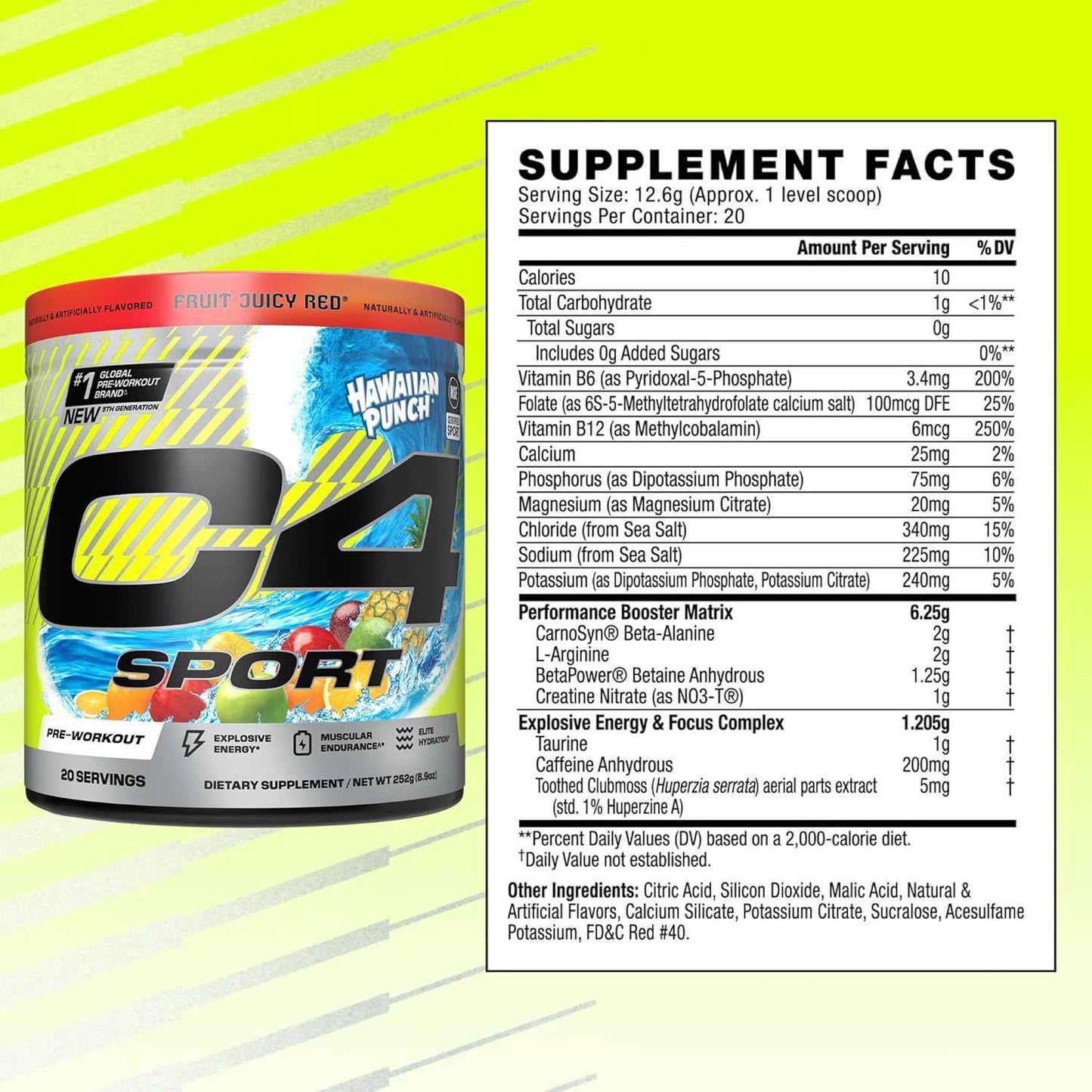 C4 Sport Pre Workout Powder - NSF Certified for Sport - Elite Hydration - 200mg Caffeine + Creatine + Beta-Alanine - Electrolytes and Energy Supplement