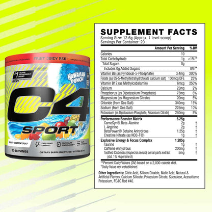 C4 Sport Pre Workout Powder - NSF Certified for Sport - Elite Hydration - 200mg Caffeine + Creatine + Beta-Alanine - Electrolytes and Energy Supplement