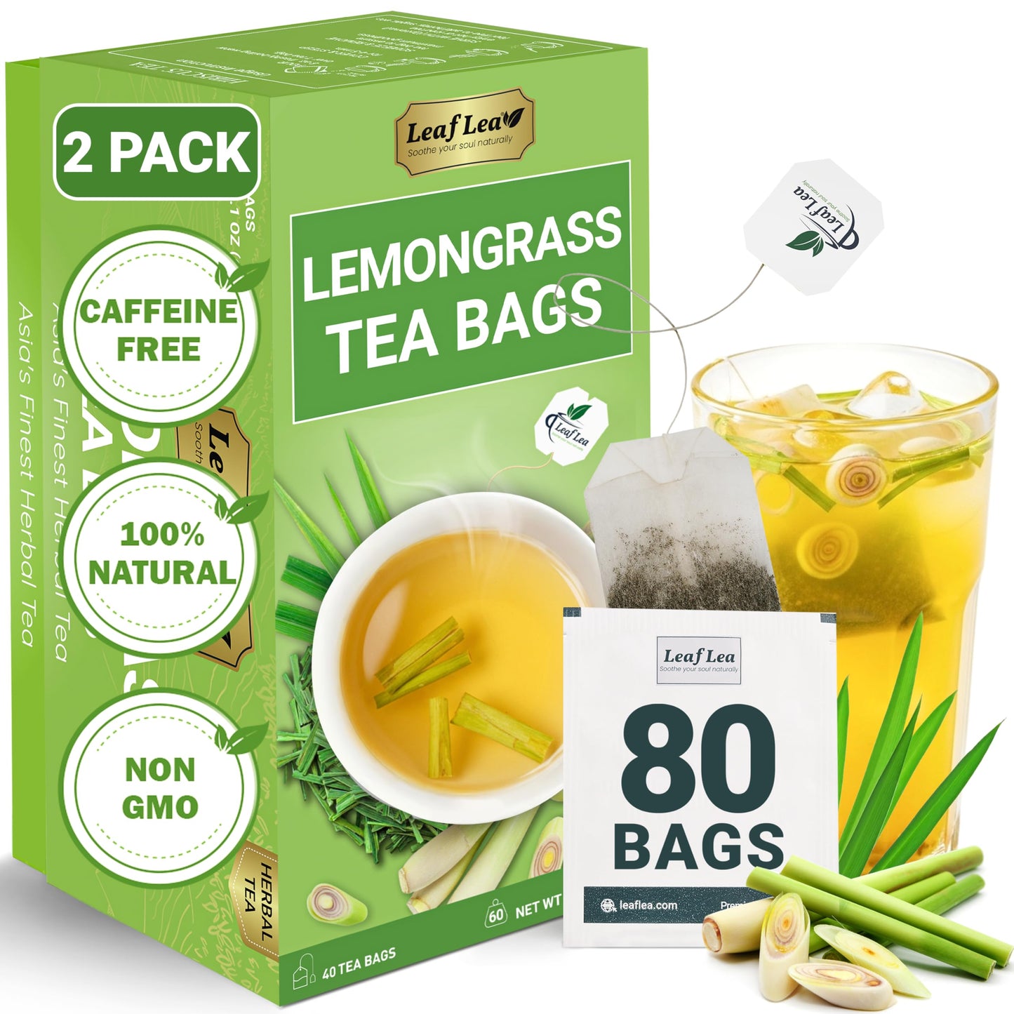 Lemongrass Leaf Tea - 80 Tea Bags (Pack of 2)