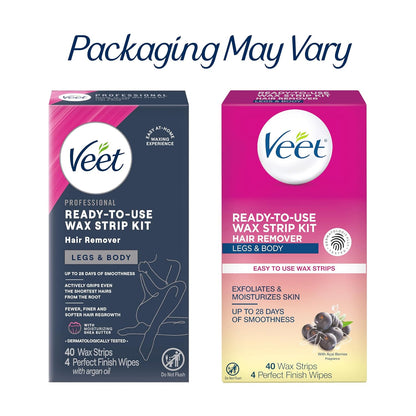 VEET_Ready-To-Use_Waxing_Kit_For_Women,_Wax_Strips_For_Body_Hair_Removal,_Wax_Kit_For_Legs_and_Body,_Personal_Care_Product,_Hair_Remover,_40ct_Waxing_Strips_(20_Double-Sided),_4ct_Body_Wipes