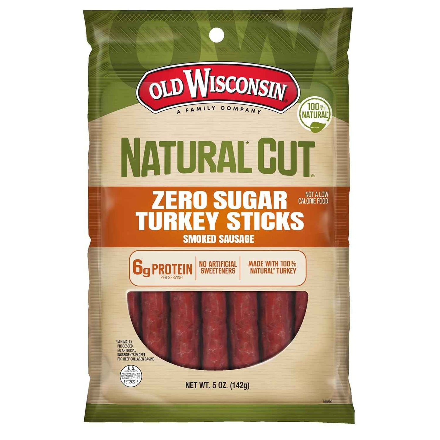 Old Wisconsin Natural Cut Turkey Sausage Snack Sticks, Zero Sugar, Naturally Smoked, Ready to Eat, High Protein, Low Carb, Keto, Gluten Free, No Artificial Preservatives or Nitrates, 5 Ounce