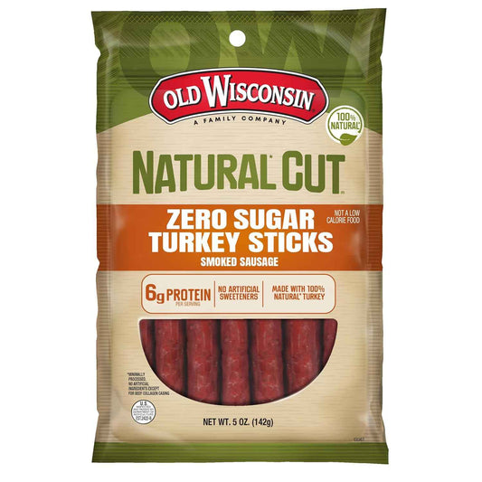 Old Wisconsin Natural Cut Turkey Sausage Snack Sticks, Zero Sugar, Naturally Smoked, Ready to Eat, High Protein, Low Carb, Keto, Gluten Free, No Artificial Preservatives or Nitrates, 5 Ounce