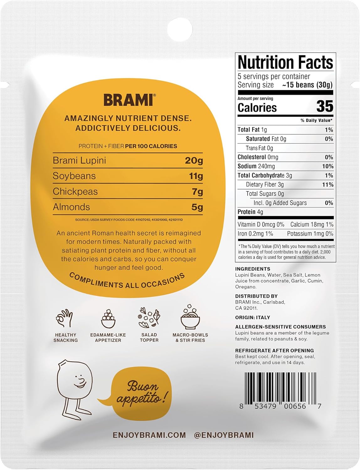 BRAMI_Lupini_Beans_Snack,_Mediterranean_Medley_|_7g_Plant_Based_Protein,_0g_Net_Carbs_|_Vegan,_Vegetarian,_Keto,_Non_Perishable_|_5.3_Ounce_(1_Count)