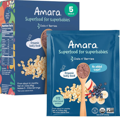 Amara_Organic_Baby_Food_-_Stage_2_-_Oats_&_Berries_-_Baby_Cereal_to_Mix_With_Breastmilk_&_Water_-_Shelf_Stable_Baby_Food_Pouches_Made_from_Organic_Fruit_and_Veggies_-_5_Pouches,_3.5oz_Per_Serving