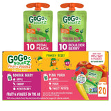 GoGo squeeZ Fruit & veggieZ Applesauce and Puree Variety Pack, Jurassic Pear, Roarrrr Berry & Prehistoric Peach, 3.2 oz (Pack of 20), Unsweetened Snacks for Kids, BPA Free Pouches