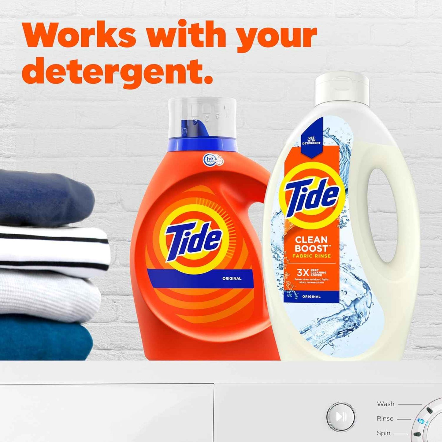 Tide Clean Boost Fabric Rinse, Removes Odors and Residues, Safe on All Fabrics, Free of Dyes and Heavy Perfumes, Original Scent