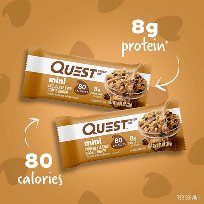 Quest Nutrition Mini Chocolate Chip Cookie Dough Protein Bars, 8g Protein, 1g Sugar, 2g Net Carbs, Gluten Free, 14 Count