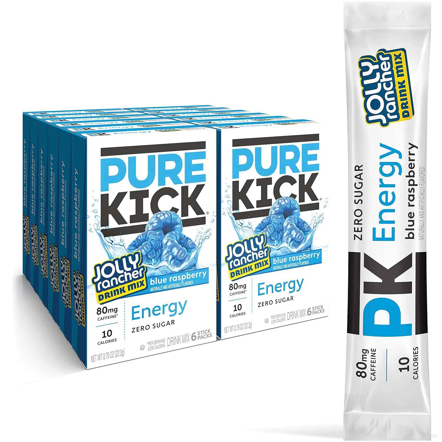 PURE KICK Energy Singles To Go Drink Mix, Includes 12 Boxes with 6 Packets in each Box, 72 Total Packets
