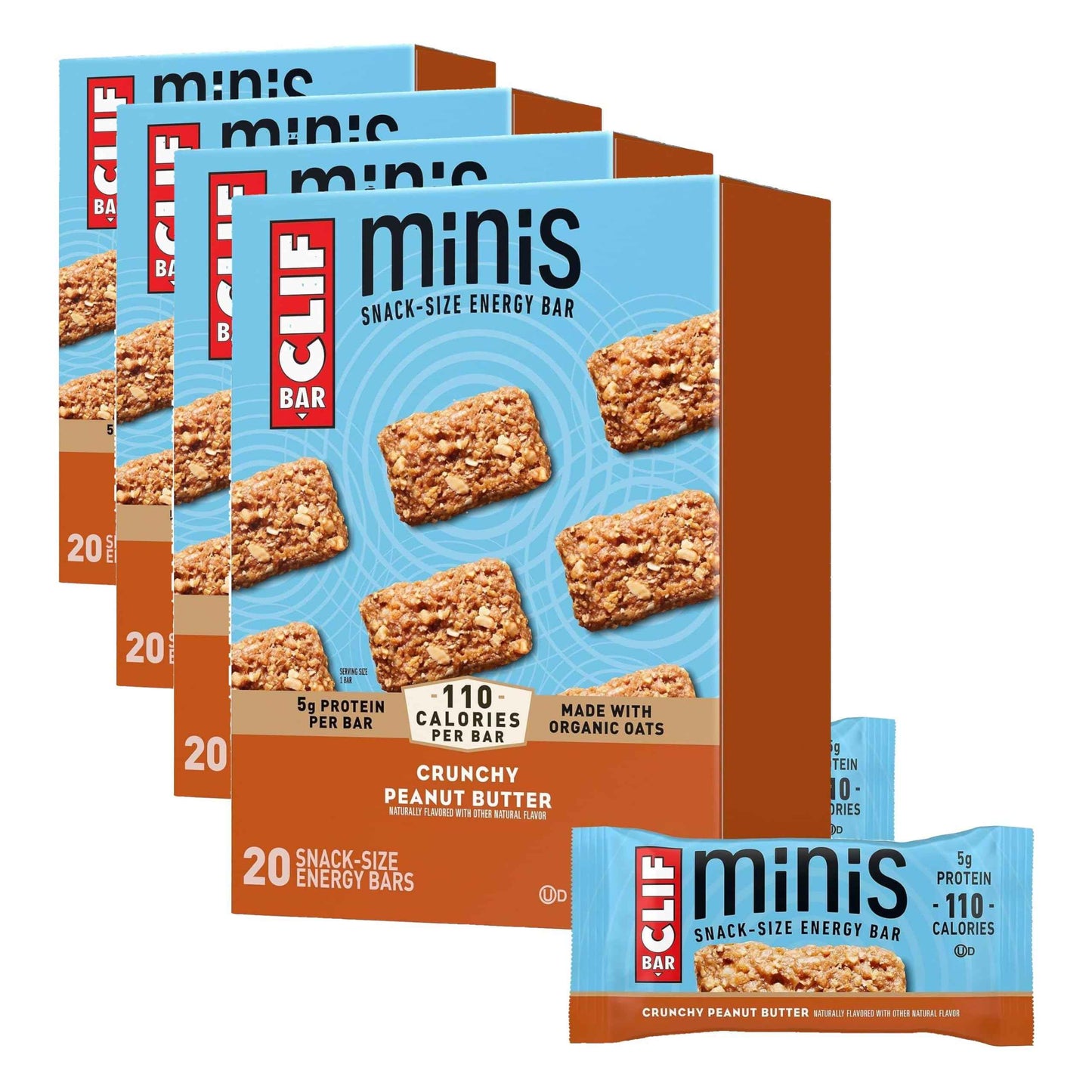 CLIF BAR Minis - Crunchy Peanut Butter - Made with Organic Oats - 5g Protein - Non-GMO - Plant Based - Snack-Size Energy Bars - 0.99 oz