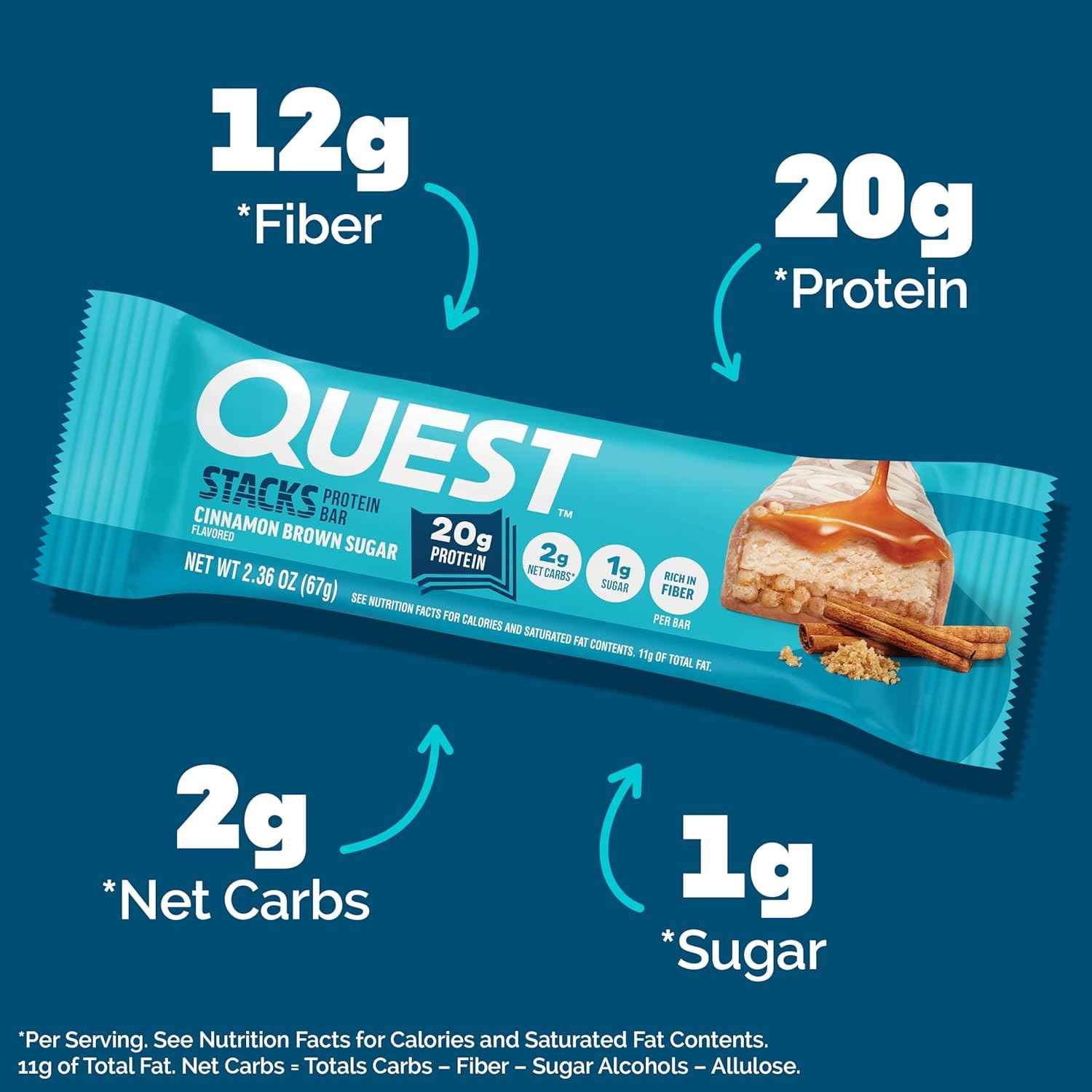 Quest Nutrition Stacks Protein Bars, 20g Protein, 2g Net Carbs, 1g Sugar, High Fiber, Low Sugar, Gluten Free, 12 Count