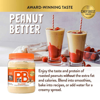 PBfit Peanut Butter Powder, Powdered Peanut Butter Spread From Real Roasted Peanuts, 8g of Protein 8% DV, Gluten-Free, 60 calories, 87% less fat