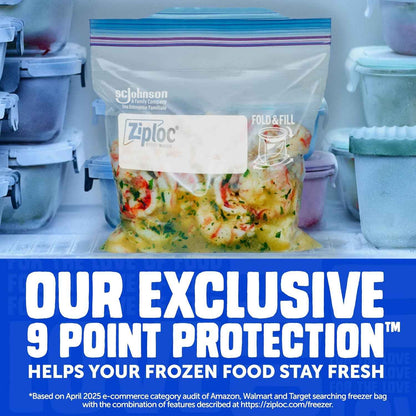 Ziploc Quart Food Storage Freezer Bags, Grip 'n Seal Technology for Easier Grip, Open, and Close, 100 Count