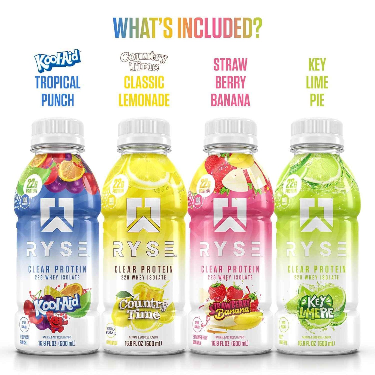 RYSE Clear Protein Drink - 100 Calories, 22g Whey Isolate Protein Shake, Sugar-Free, 0g Fat & Lactose-Free - Refreshing Ready-to-Drink Beverage