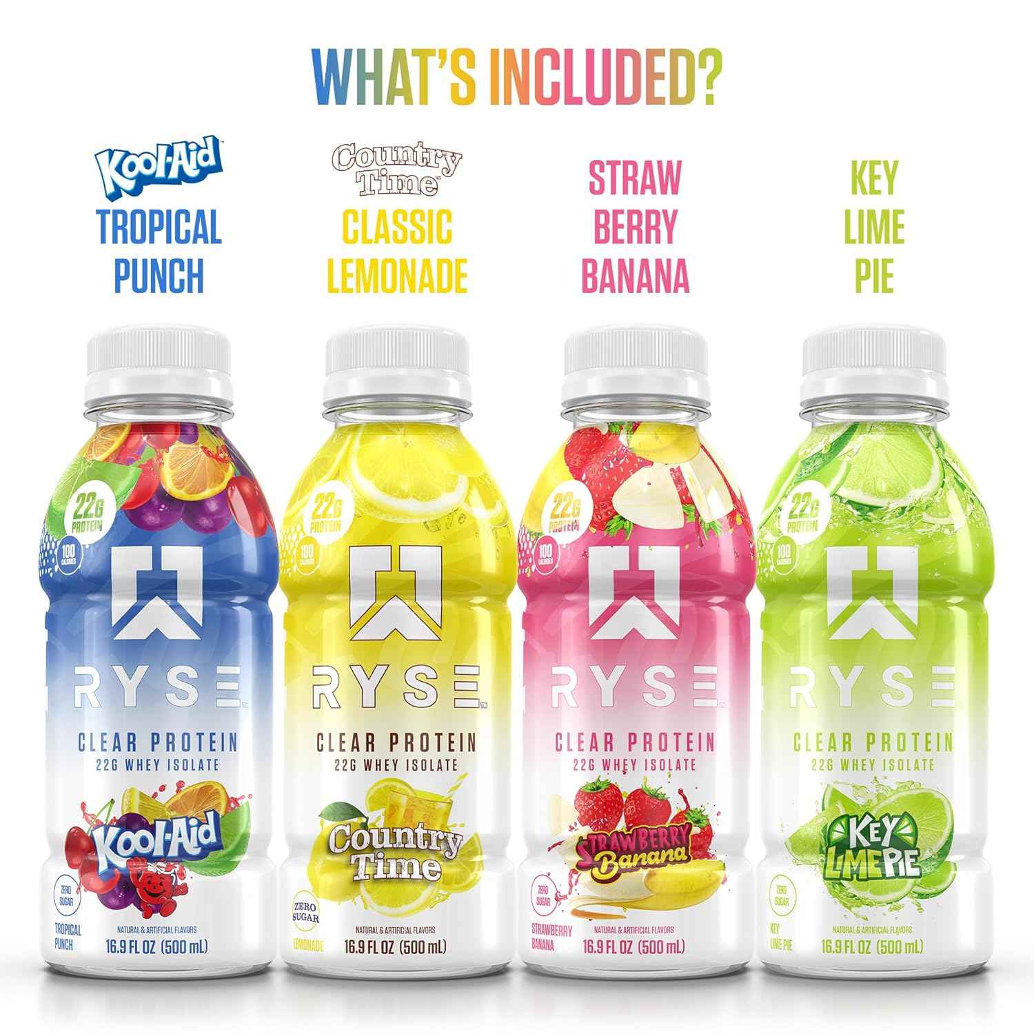 RYSE Clear Protein Drink - 100 Calories, 22g Whey Isolate Protein Shake, Sugar-Free, 0g Fat & Lactose-Free - Refreshing Ready-to-Drink Beverage