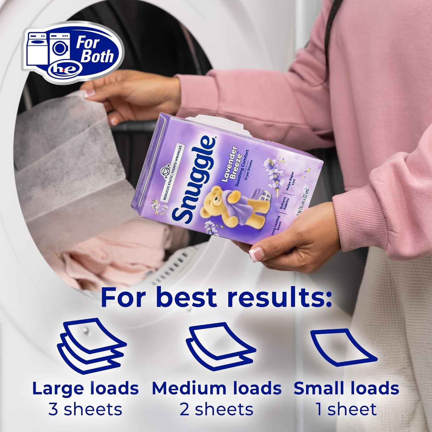 Snuggle Fabric Softener Dryer Sheets, Lavender Breeze Soothing Comfort, 230 Ct, Long-Lasting Fresh & Clean Scent, Softens Fabric, Reduces Static, Fights Wrinkles, Helps Repel Lint & Pet Hair, HE Safe