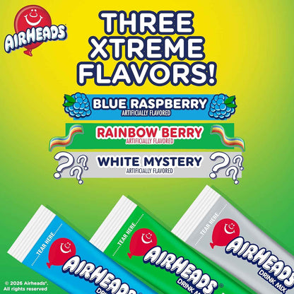 Airheads Xtreme Singles To Go! Drink Mix 30ct Variety Pack, Zero Sugar, Low Calorie, Sweet & Sour Powder Drink Mix Packets, Blue Raspberry, Rainbow Berry, White Mystery, 30 Count