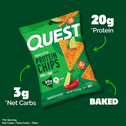 Quest Nutrition Tortilla Style Protein Chips, 20g Protein, 3g Net Carbs, Low Carb, Gluten Free, 1.1 oz
