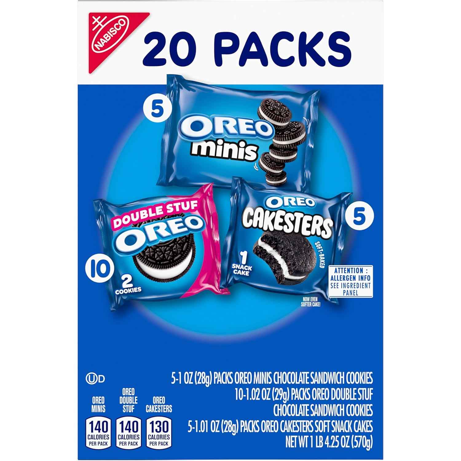 OREO Lovers Variety Pack, OREO Minis and Double Stuf Chocolate Sandwich Cookies, OREO Cakesters Soft Snack Cakes, 20 Snack Packs