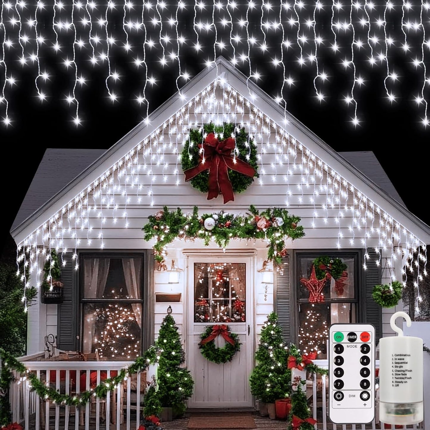 echosari_Christmas_Icicle_Lights_Battery_Powered,_20Ft_300_LED_Icicle_Lights_Dimmable_with_8_Modes_Timer_Remote_for_Eaves_Porch_Fence_Yard_Outdoor_Decor(Cool_White)