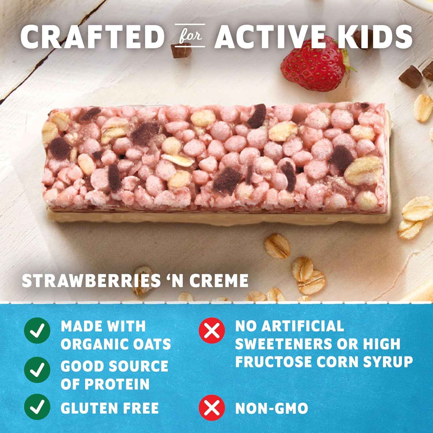 Zbar Protein - Strawberries 'N Creme - Crispy Snack Bars - Made with Organic Oats - Non-GMO - 5g Protein - Gluten Free Protein Bars (5 Pack)