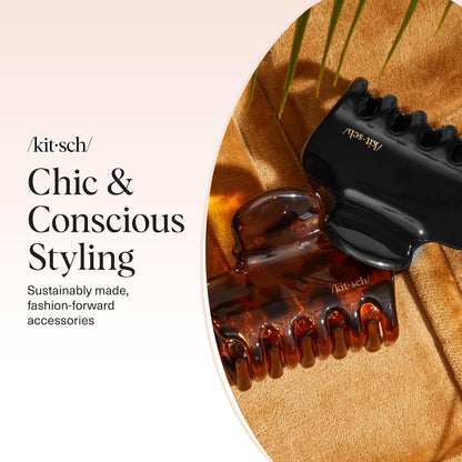 Kitsch_Medium_Claw_Clips_for_Women_-_Strong_Hold_&_Stylish_Glossy_Puffy_Design_Hair_Accessories_|_Half-Up_or_Full_Updos_|_Ideal_Gifts_for_Women_-_2pc_Set,_Black_&_Tort