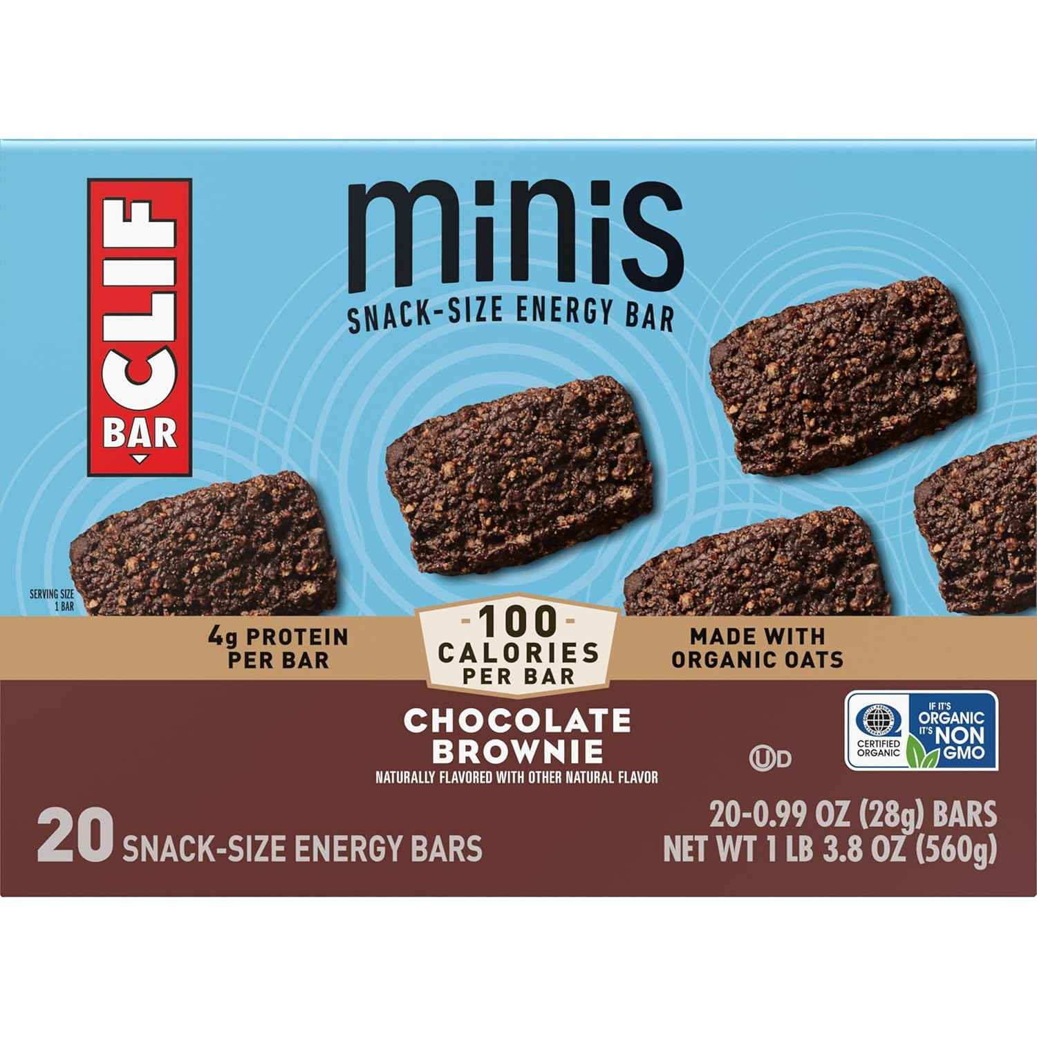 CLIF BAR Minis - Chocolate Brownie Flavor - Made with Organic Oats - 4g Protein - Non-GMO - Plant Based - Snack-Size Energy Bars - 0.99 oz. (20 Pack)