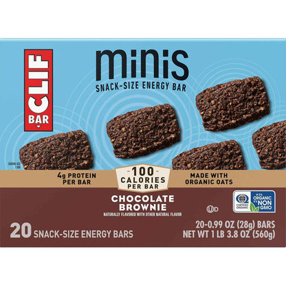 CLIF BAR Minis - Chocolate Brownie Flavor - Made with Organic Oats - 4g Protein - Non-GMO - Plant Based - Snack-Size Energy Bars - 0.99 oz. (20 Pack)
