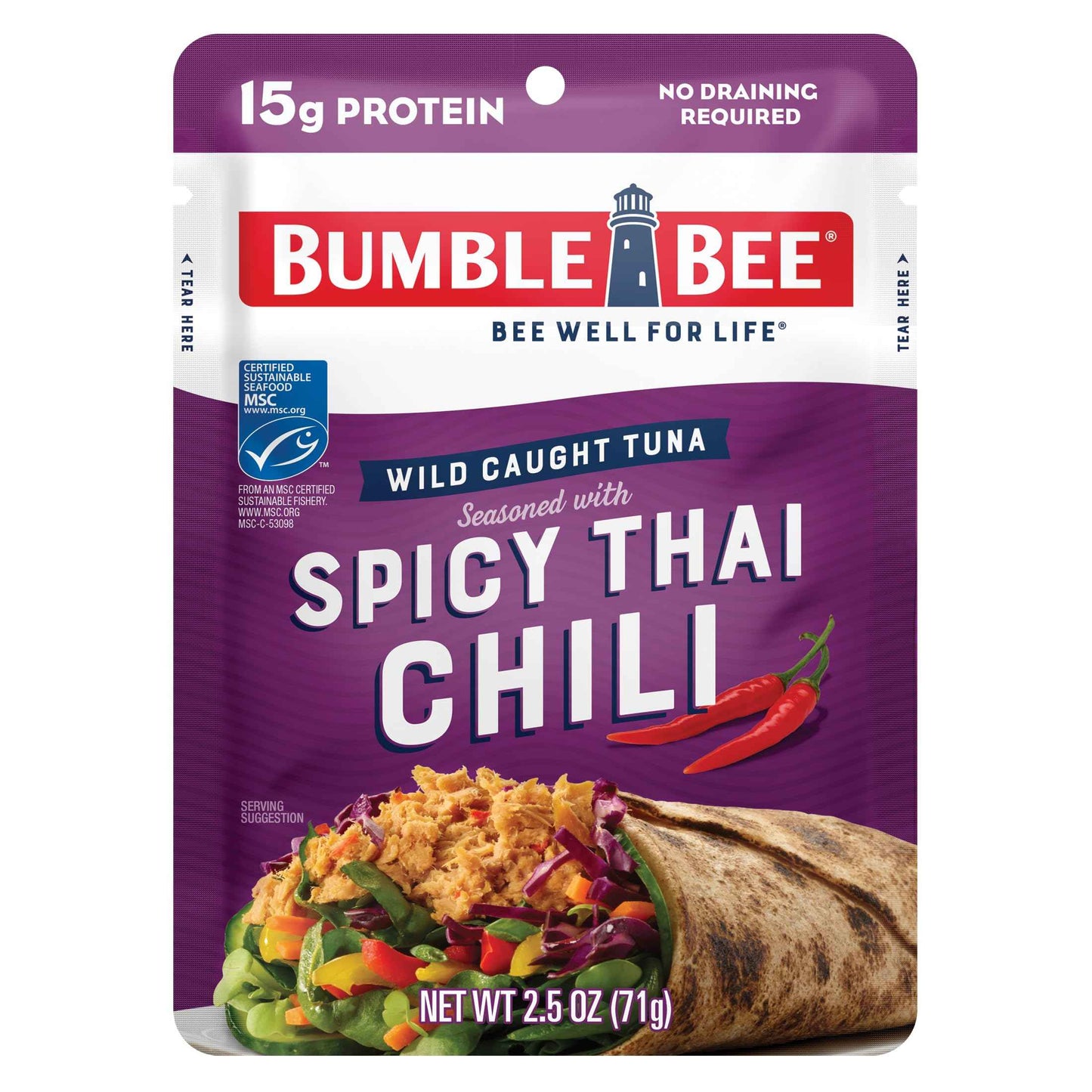 Bumble Bee Seasoned Tuna Pouch - Wild Caught and Ready to Eat for Snack, Salad, Korean Tuna Bowl - 14g Protein per Serving - PERFECT, PORTABLE, GOODNESS - 2.5 oz Packet