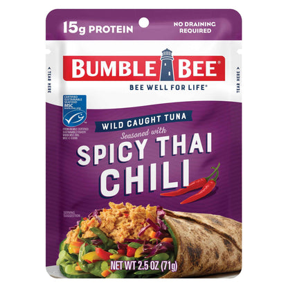 Bumble Bee Seasoned Tuna Pouch - Wild Caught and Ready to Eat for Snack, Salad, Korean Tuna Bowl - 14g Protein per Serving - PERFECT, PORTABLE, GOODNESS - 2.5 oz Packet
