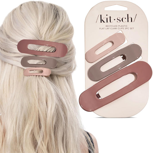 Kitsch_Flat_Claw_Clips_for_Women_-_Strong_Grip,_Comfortable_Design_|_Durable_Plastic,_Glossy_Finish_|_Lay_Down_Claw_Clip_|_For_All_Hair_Types_|_Ideal_Gifts_for_Women_-_Terracotta,_3pcs