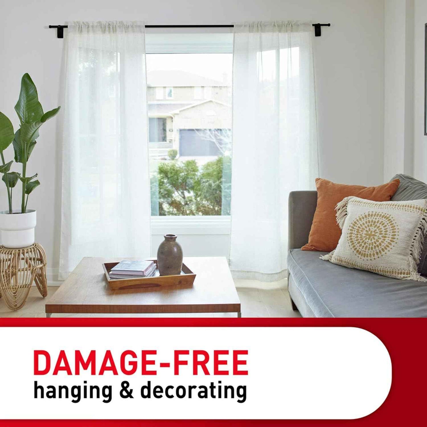 Command 10 lb Matte Curtain Rod Hooks, 2 Hooks and 4 Strips, No Drilling Home Decor and Room Decor, Use with Rod Diameters 0.5-0.75" | 10 lb, 4 Command Strips, Damage Free, Curtain Rods Hangers, Home and Room Decor