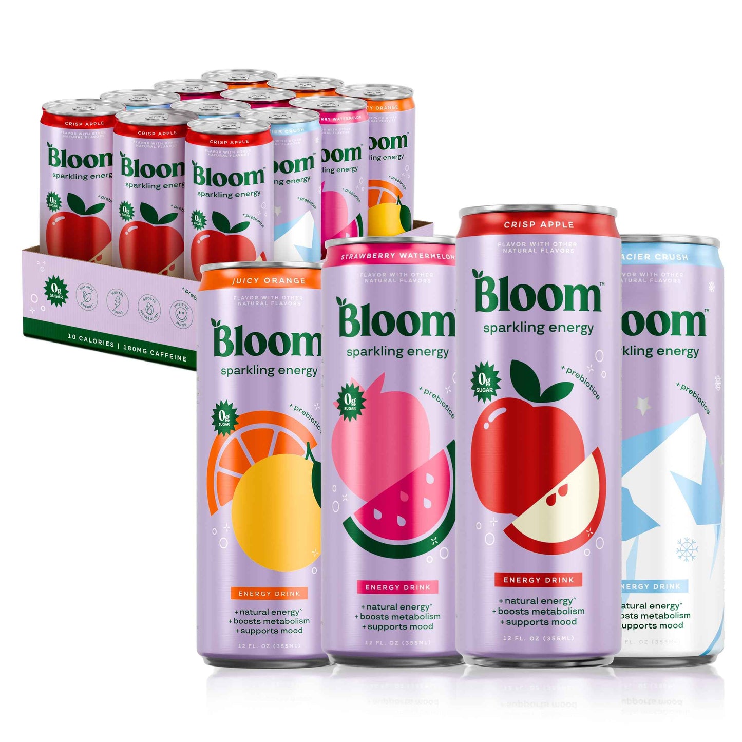 Bloom Nutrition Sparkling Energy Drink - Natural Caffeine, Zero Sugar, 180mg - Antioxidant-Rich with Green Coffee Bean, Green Tea Extract, Prebiotics