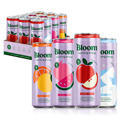 Bloom Nutrition Sparkling Energy Drink - Natural Caffeine, Zero Sugar, 180mg - Antioxidant-Rich with Green Coffee Bean, Green Tea Extract, Prebiotics
