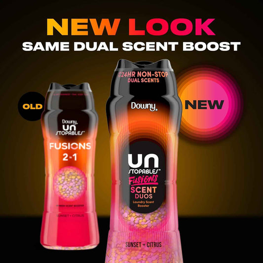 Downy Unstopables Fusions Scent Duos Laundry Scent Booster Beads, Sunset and Citrus Scent, 24hr non-stop freshness with 2 in 1 dual scent laundry scent beads