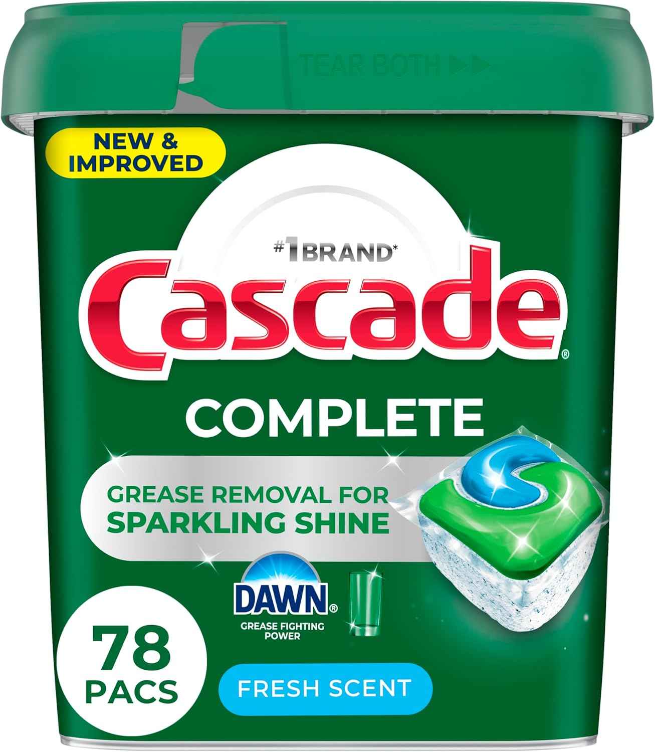 Cascade Complete Dishwasher Pods - Fresh Scent ActionPacs, Dishwasher Detergent, Dishwasher Soap, Detergent Pods